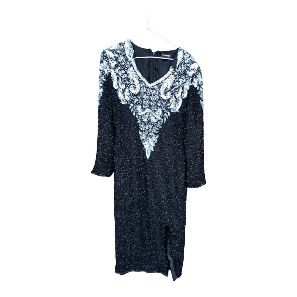 Vintage Landmark Silk  Beaded Dress Size Small